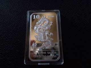 2012 Chinese Year Of The Dragon.  999 Silver 10gm.  Cameo Proof Bar photo