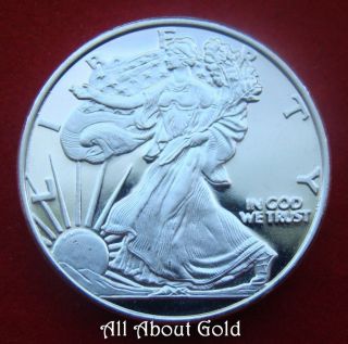 Solid Silver Round 2 Troy Oz Walking Lady Liberty Bald Eagle.  999 Pure Mirror Bu photo