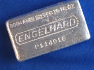 Engelhard.  999 Silver 10 Oz Ingot Bar Poured Type B4109l photo