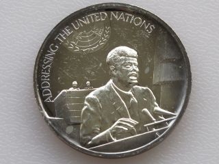 Addressing The United Nations Legacy Of John F Kennedy Silver Art Round D1926 photo