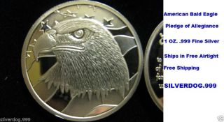 Silver American Bald Eagle/pledge Of Allegiance999 - 1 Oz.  Rd.  Airtight photo