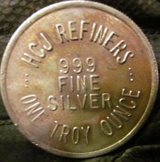 Old 1 Oz Silver Round, .  999 Silver,  Eagle Design,  Hcj Refiners Vintage Toned photo