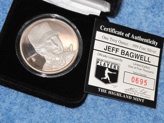 Jeff Bagwell 1 Troy Ounce.  999 Fine Silver Sport Round Highland B7761 photo