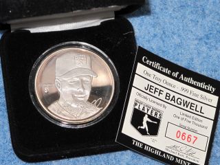 Jeff Bagwell 1 Troy Ounce.  999 Fine Silver Sport Round Highland B7760 photo