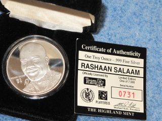 Rashaan Salaam 1 Troy Ounce.  999 Fine Silver Sport Round Highland B7813 photo