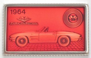 Corvette 1964 1.  1 Troy Oz.  925 Silver Enamel Bar + Card Rare Collectible photo