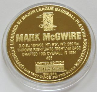 Mark Mcgwire Proof 1oz.  999 Fine Silver Round Signed Limited Edition photo