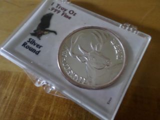 White Tail Deer 1oz.  999 Fine Silver Round In Plastic Case 99.  9% Silver photo