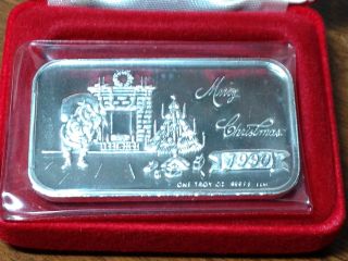 1990 Merry Christmas One Troy Ounce.  999 Fine Silver Bar photo