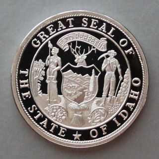 1985,  Great Seal Of The State Of Idaho,  Proof Silver.  999 Fine Medal,  1 Oz. photo