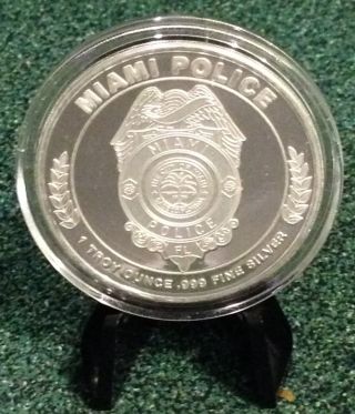 1 Troy Oz Miami Police.  999 Fine Silver Coin - Ser 018 - Silvertowne Usa photo