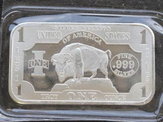 Buffalo Bison Silver Art Bar Ingot 1 Troy Oz.  T9136l photo