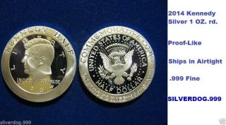 2014 Silver 1 Oz.  Kennedy Commemorative.  999 Fine Rd.  Ultra Proof photo