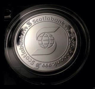 Huge 5 Oz Scotiabank Pure Silver 999.  9 Bullion Coin Bar Round In Airtite Wow photo