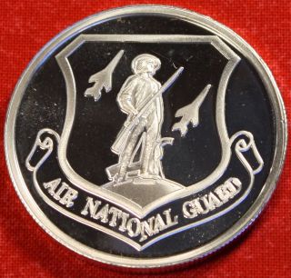 U.  S.  Air National Guard 1 Oz.  999 Fine Silver Round W/cherrywood Box Gift photo