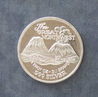 The Great Northwest Mt Hood / Mt St Helens - 1troy Oz.  999 Silver Round photo