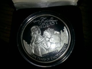 Walt Disney ' S Beauty And The Beast 1 Oz.  999 Fine Silver Round photo