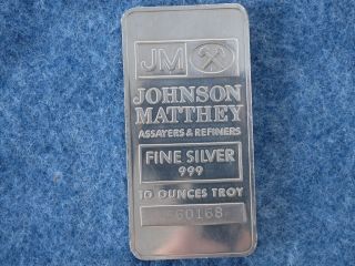 Johnson Matthey.  999 Silver 10 Oz Ingot Bar Bu Struck Type Ser 560168 B6958 photo