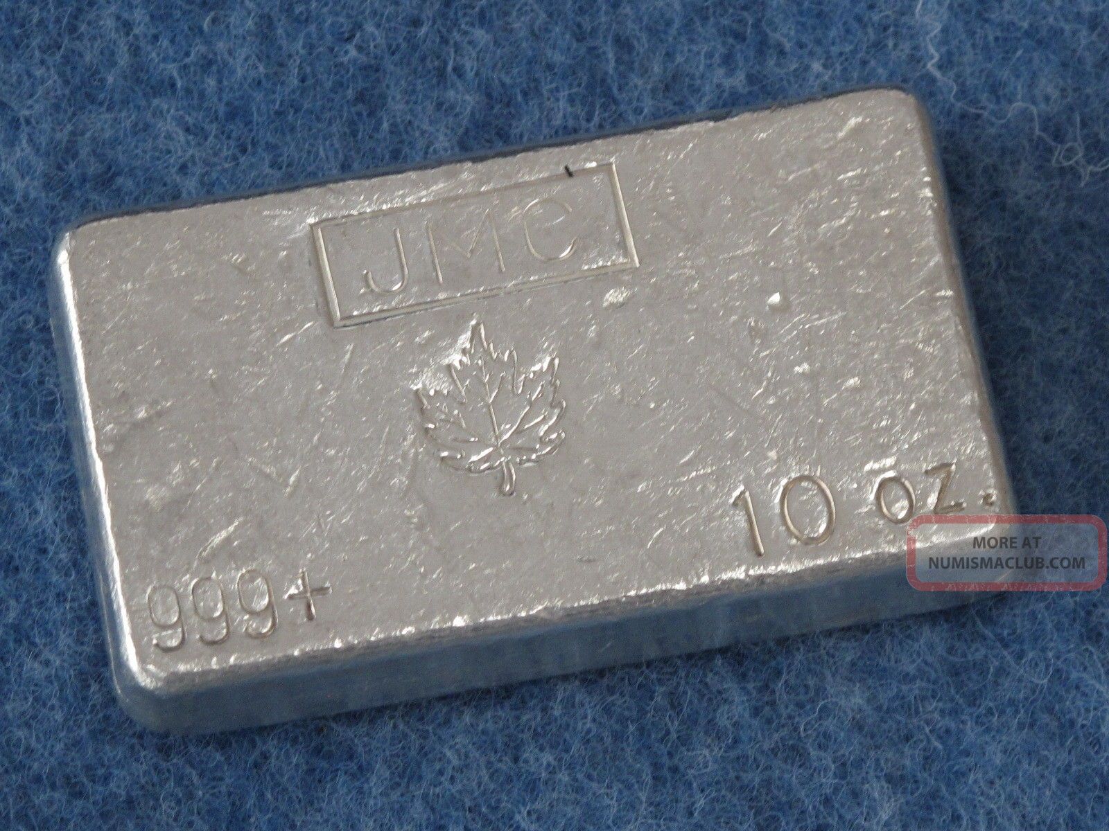 Johnson Matthey Canada Maple Leaf. 999 Silver 10 Oz Bar Old Poured Type