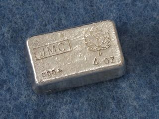 Johnson Matthey Of Canada.  999 Silver 4 Oz Bar Old Poured Type B6970 photo