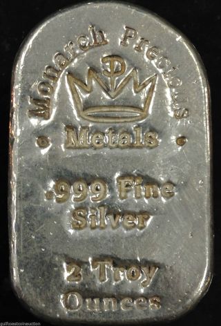 2 Troy Oz Tombstone Bar Monarch Precious Metals.  999 Silver Poured Mpm 2 Oz photo