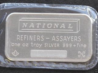 National Refiners Silver Art Bar Ingot Bu.  999 Fine 1 Troy Oz.  T9123 photo