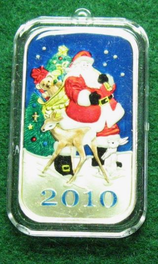 2010 Enameled Christmas Ornament 1 Troy Ounce 999 Silver Bar Shipped L786 photo