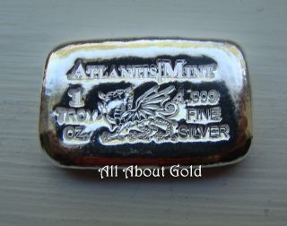 Solid Silver Bar 1 Troy Oz Atlantis Dragon Hand Poured Loaf Fine.  999 Bu photo