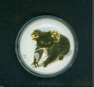 2010 - P S$1 Australia Gilded Gilt Koala 1 Oz Silver Coa: Certificate Authenticity photo