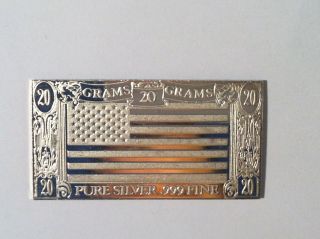 Coinhunters - 20 Gram U.  S.  A.  American Flag Silver Bar, .  999 Fine Silver photo
