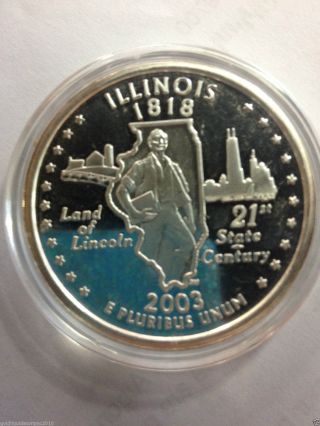 2003 Illinois Statehood Quarter Commemorative.  999 Silver Art Round photo