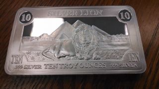 10 Troy Oz.  999 Silver Golden Lion Bar Rare photo