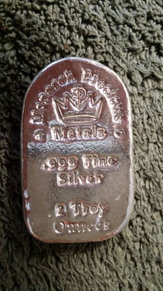 Two Ounce Monach Precious Metals Poured Bar.  999 Fine Silver photo
