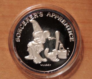 Disney Sorcerer ' S Apprentice Mickey Mouse 1 Oz.  999 Fine Silver Round photo