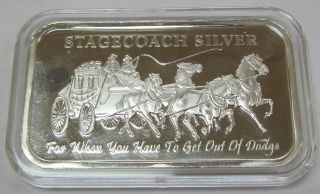 Vintage Stagecoach 1 Oz.  999 Fine Silver Art Bar From Silver Town In Capsule photo
