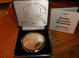 Rare Limited Edition Alaska Aviation Proof Medallion 1 Oz.  999 Fine Silver photo