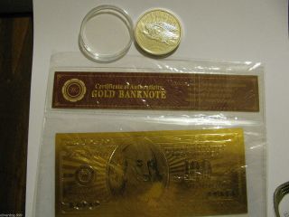 Silver 1 Oz.  999 Fine St Gauden & 24k Gold Leaf $100 Bill photo