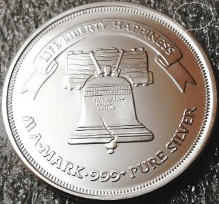Liberty Bell A - Mark Silver Round {bu} 1 Troy Oz.  999 Fine Silver Bullion Coin photo