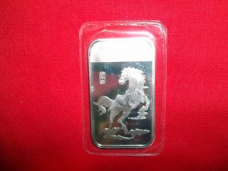 One Troy Ounce.  999 Fine Silver Bar,  2014 Year Of The Horse Bar,  Uncirculated photo