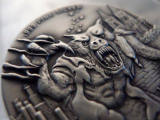 2014 2 Oz.  999 Silver Werewolf Moon Art Round Medallion Coin Limited Run photo