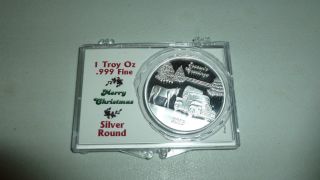 2013 Season ' S Greetings Christmas Farm Silver Round.  999 1 Troy Oz.  Coin photo