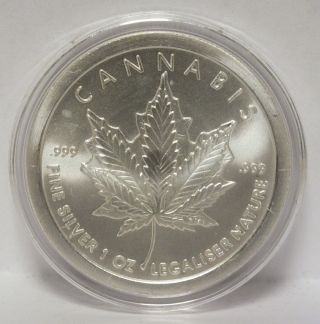 Cannabis Marijuana.  999 Silver Shield Art Medal - Debt & Death 1 Oz Round Jf612 photo