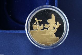 1990 Fantasia Sorcerer Mickey 1 Proof Silver Art Medal Case Walt Disney E2842 photo