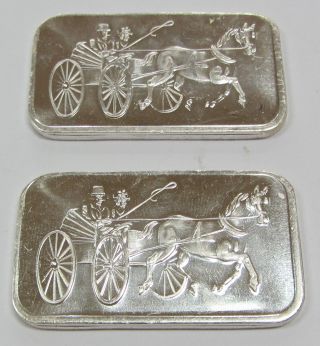 2 - Horse And Buggy Rare Silvertowne Bar.  999 Fine Silver 1 Troy Ounce photo
