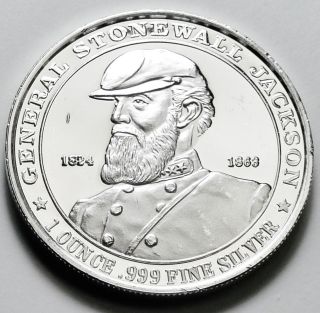 General Stonewall Jackson (1824 - 1863) 1 Troy Oz.  999 Fine Silver Coin photo