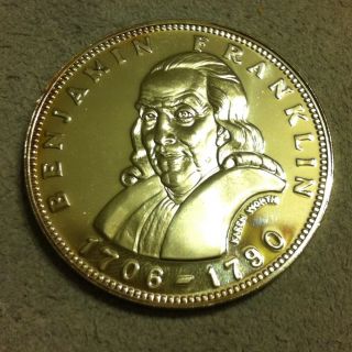 Rare 1966 Pre - 70 ' S Sterling Silver Round Art Coin Benjamin Franklin 27 Grams photo