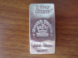 5 Oz Troy Breadloaf Bar Monarch Precious Metals 999 Silver Poured Ingot 5 Mpm photo
