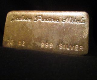 10 Oz.  999 Silver Bar Jackson Precious Metals Awesome Vintage Old Pour photo