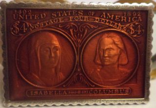 Sterling Silver 925 Isabella & Columbus Usa Collectors Enameled Stamp Bar Ingot photo