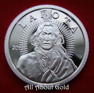 Solid Silver Round 2013 1 Troy Oz Indian Lakota Crazy Horse Bison Proof - Like photo